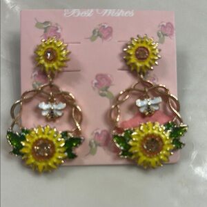 Sunflower and Bee Earrings